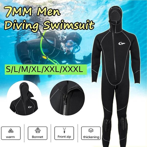 Wetsuits Homme Ultra Stretch 7Mm Néoprène Combinaison De Plongée, l'hiver Au Chaud Avant Zip Complet De Plongée Body pour La Plongée sous-Marine Plongée Natation