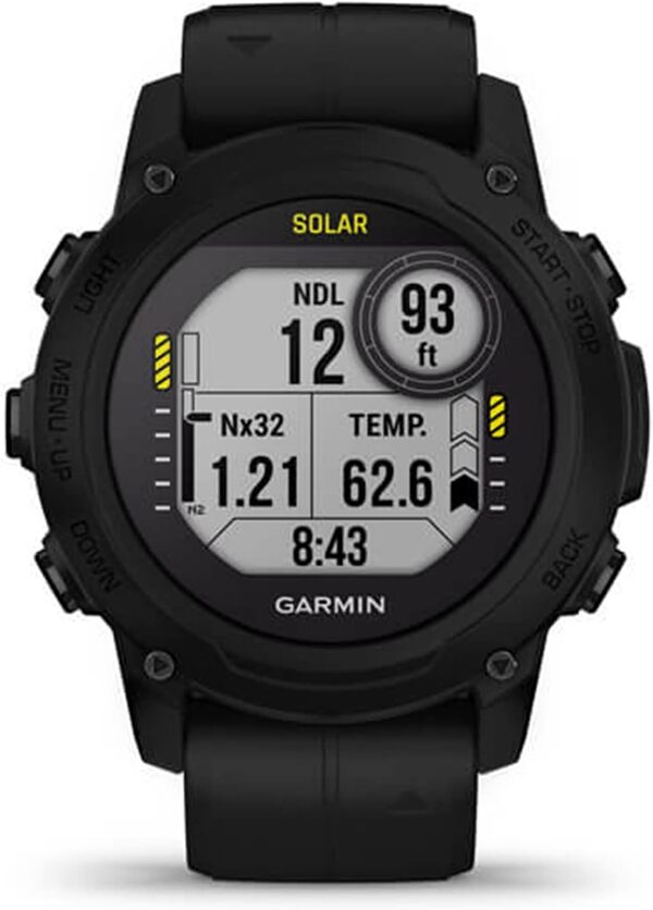 Garmin Descent™ G1 Solaire, Ordinateur de plongée Robuste avec capacités de Charge Solaire, Plusieurs Modes de plongée, Suivi d'activité, Noir
