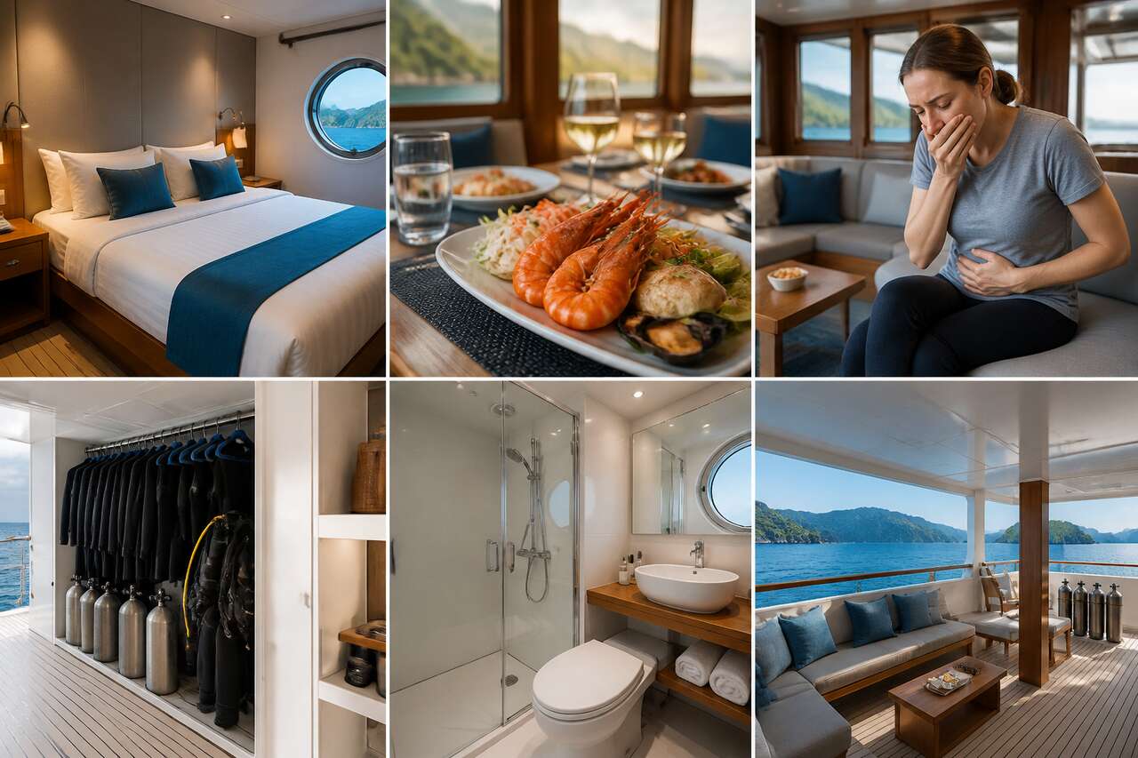 Vie à bord et petites réalités: cabines, repas, mal de mer et toilettes Vie à bord et petites réalités: cabines, repas, mal de mer et toilettes