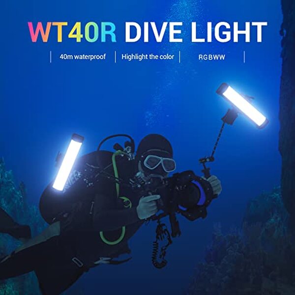 Test détaillé de la lampe de plongée Godox WT40R : découvrez les performances de ce projecteur RGBWW sous-marin pour l'éclairage d'appoint en plongée et photographie sous-marine.